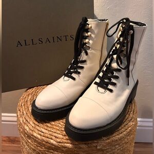 All Saints Dusty Stone-White Combat Leather Boots